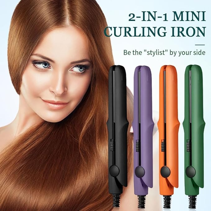 2026 New Mini Curling Iron for Short Hair, 2 in 1 Mini Curling Wand & Flat Iron Hair Straightener, Dual-Purpose Curling Iron, Portable Travel Curling Wand Hair Straightener (Pink)