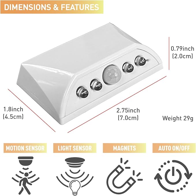RADIXIUM White Motion Sensor Keyhole Light - Automatic on/Off Infrared LED, Suitable for Front Doors, corridors, Stairs in The Dark | 3-Way Installation（Magnetic Suction、Adhesive and Screw）