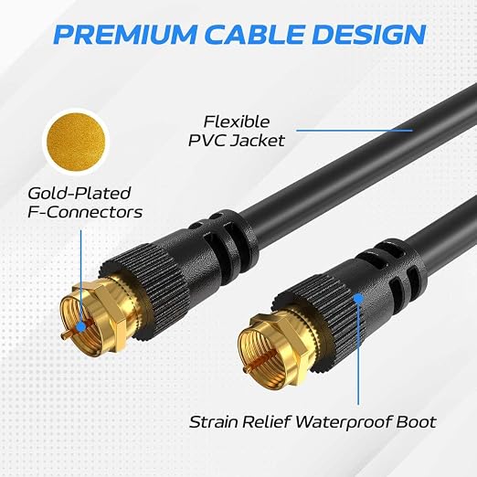 Cables Direct Online Pack of 5 x Coaxial Cables 25FT Black Coax RG6 Male F Type - Image 3