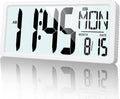 XREXS Large Digital Wall Clock Battery Operated with Backlight, 15" LED Large Display Timer with Temperature Date Week Auto DST Adjustable Brightness, Alarm Clock for Classroom, Livingroom, Office