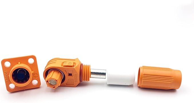 1 Set Battery Energy Storage Connector, Quick Plug Terminal High Current Connectors Right Angle Plug and Socket IP67 Waterproof Power Connector Stud Wiring Method 60A 10mm² (60A, Orange)