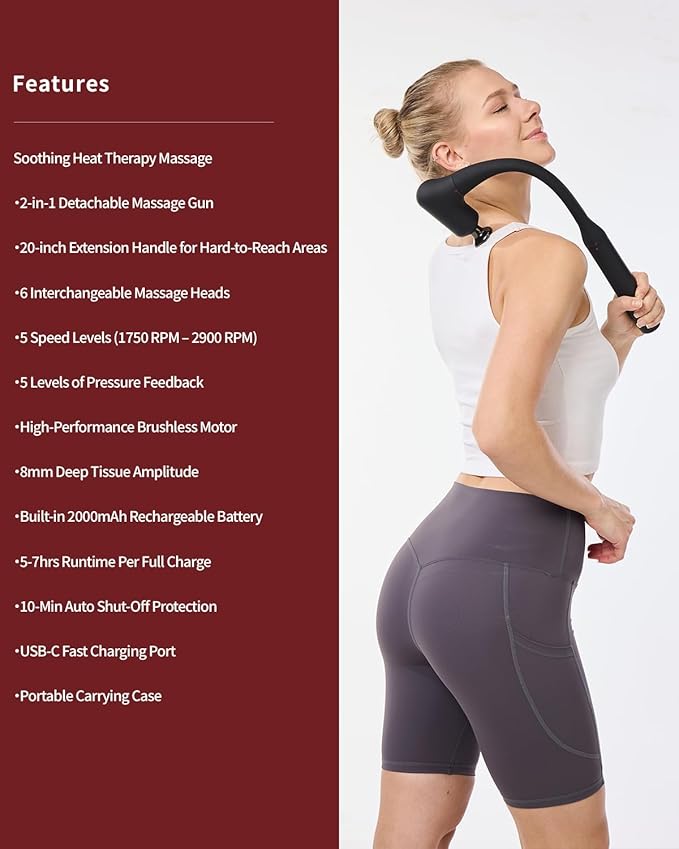 CAREKING Upgraded 2-in-1 Massage Gun with Heat, Pain Relief Deep Tissue Back and Neck Massager with Extension Handle, Handheld Muscle Massage Gun for Back, Shoulder, Arm,Thigh
