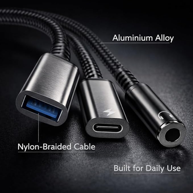 Mizi 3-in-1 USB C to Headphone Jack and Charger Adapter, 60W PD Fast Charging & USB A Hub, Compatible with iPhone 15/16/17 Pro/Max, Samsung Galaxy, iPad Pro, MacBook, Pixel - Black