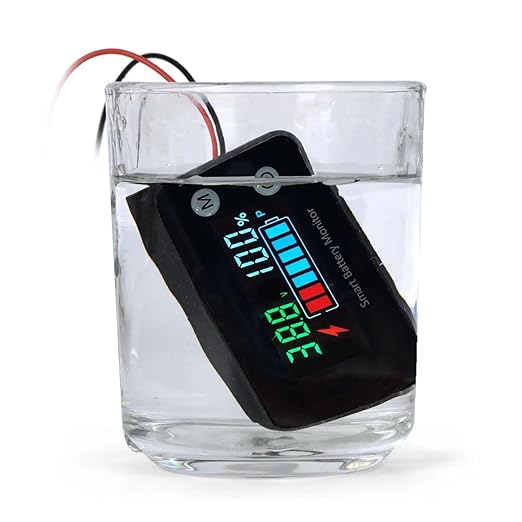 IPX7 Waterproof Battery Monitor12v 24v 36v 48v 60v 72v,Car Motorcycle Golf cart Battery Meter Digital Capacity Remaining Capacity Percentage Tester with Buzzer Alarm and Temperature