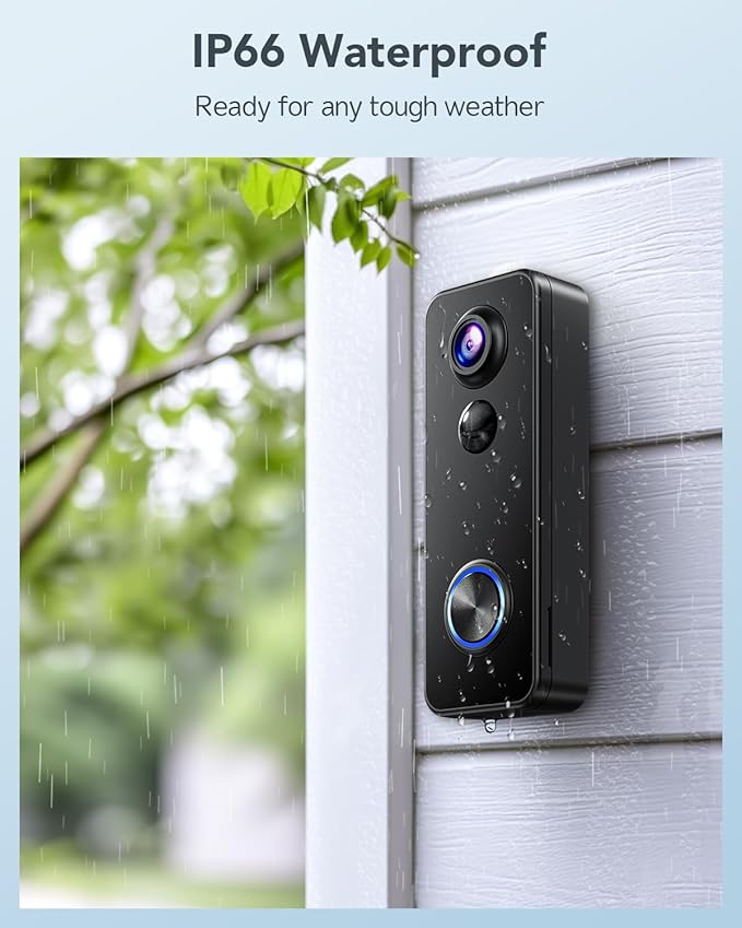 XTU Battery Doorbell, 180° Head-to-Toe Video, Live View with Two-Way Talk, No Monthly Fee, 2.4G Wi-Fi with Chime, Local/Cloud Storage, Human Detection, Compatible with Alexa & Google Home