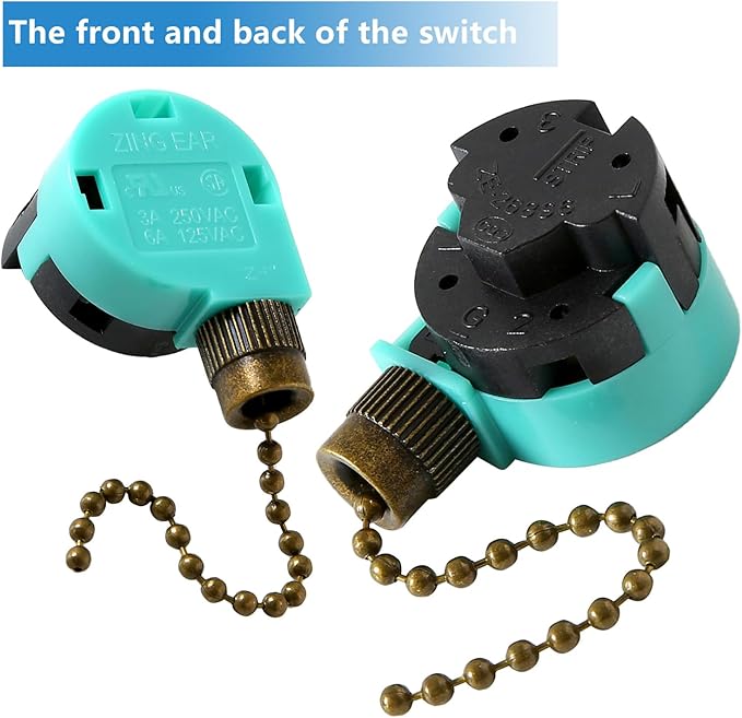 2 Pack Ceiling Fan Switch 3 Speed 4 Wire Zing Ear ZE-268S6, Ceiling Fan Pull Chain 4 Wire Fan Lamps Switch Compatible with Hunter Ceiling Fan (Bronze Pull Chain)