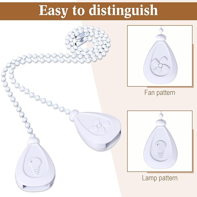 Patelai 4 Pieces Ceiling Fan Pull Chain Extender Ornament 12 Inch Ceiling Pull Chain Extension Classic Drop Shaped Pendant Beaded Ball Cord for Fan light lamp decorative with Connector(White)