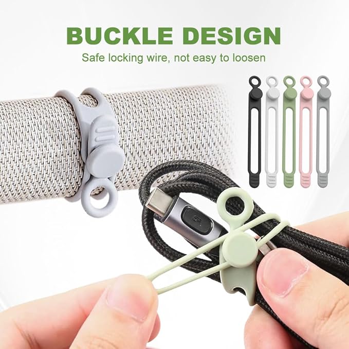 10PC Data Cable Organizer, 2026 Upgrade Silicone Cable Ties Reusable Cable Management Organizers, Multipurpose Elastic Cord Organizer for Fastening and Bundling Cable Cords Wires (A)