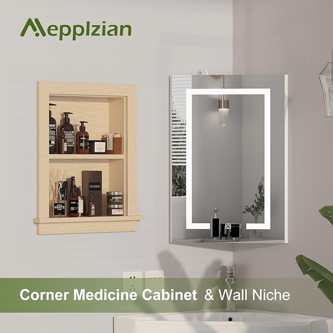 Recessed Medicine Cabinet Inset,Bathroom Wall Niche Insert for Drywall,14x18 Bathroom Medicine Cabinet Shelf Wood Replacement,in Wall Cabinet with Storage for Restaurant,Imitation Natural