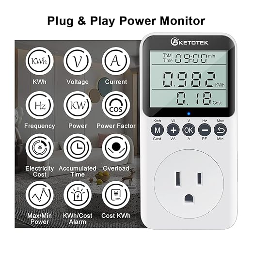 KETOTEK Watt Meter Plug-in Socket Power Meter, Kilowatt Wattage Voltage Tester, Home Electricity Usage Monitor with Overload Protection, LCD Display Energy Voltage Amps Power Consumption Monitor