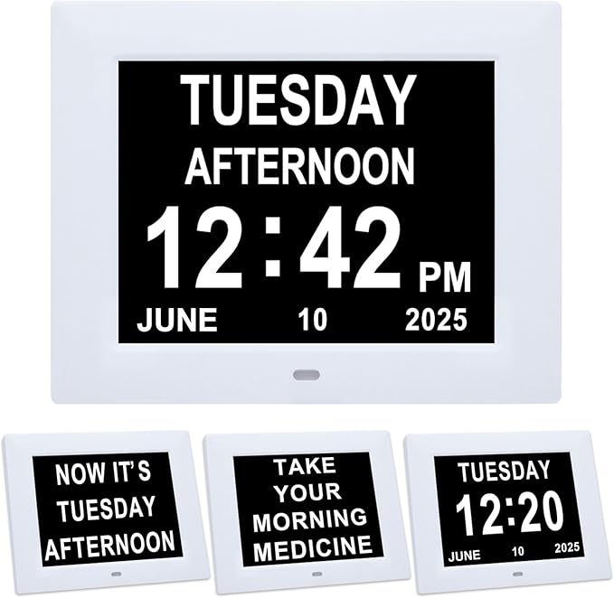 Jaihonda Dementia Clocks for Seniors Large Display Digital Clock with Date and Day of Week for Elderly 8 Alarm Options Digital Clocks with Large Number-7 Inch White