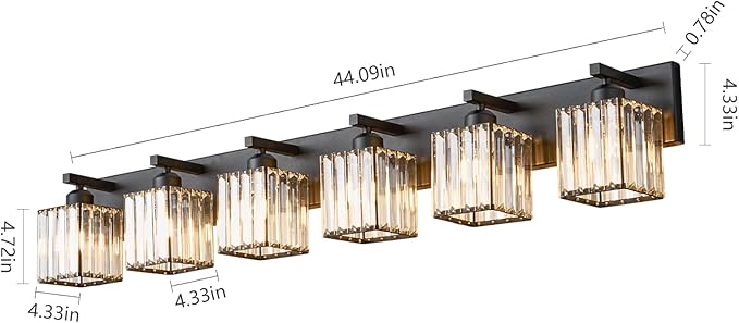 FDPBY Modern Black Crystal Bathroom Vanity Light - 6-Lights Wall Light Fixtures