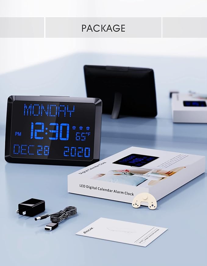 11.5" Large Display Digital Calendar Clock for Seniors, Digital Clock with Date and Day of Week for Elderly, 3 Alarms, 5 Dimmer, Temperature, Alarm Clock for Bedroom Living Room