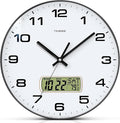 TIMESS Wall Clock, 13" Dial Non-Ticking Silent Battery Operated Analog with LCD Display for Perpetual Calendar and F° Temperature, Ideal Modern Home, Bedroom, Kitchen, Office Decor(Black)