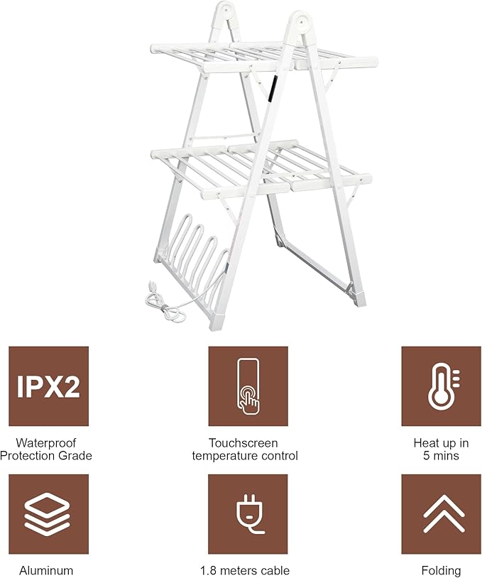 SHARNDY Electric Heated Clothes Drying Rack,Foldable Heated Garment Dryer with Timer Shut-Off Laundry Rack for Clothes Shoes Socks,Aluminum Alloy,White,Plug & Play,(39.37x25.98x23.82in)