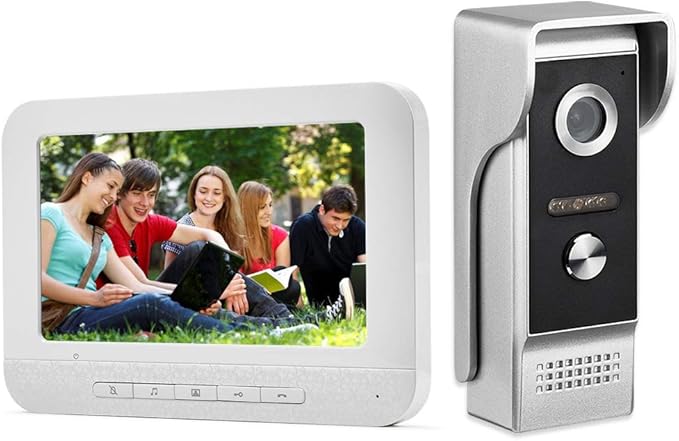 AMOCAM Video Intercom System, 7 Inche Monitor Wired Video Door Doorbell Kit, Outdoor IR Camera Door Intercom, Support Monitoring, 2-Way Audio Unlocking for Home