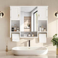VECELO Bathroom Wall Cabinet with Mirror, Wall Mounted Medicine Cabinet with Open Shelves, 2 Towels Bars for Bathroom Laundry Room Kitchen, 35.04 * 7.09 Inches, Gold