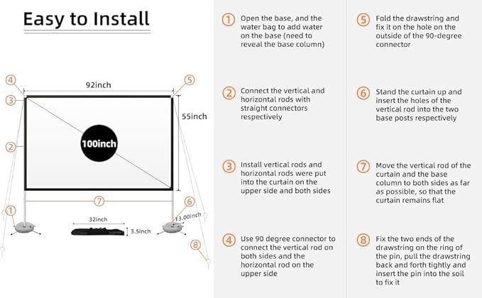 Projector Screen and Stand 100 Inch Portable Outdoor Projection Screen 16:9 4K HD Movie Projection Screen with Carry Bag for Indoor Outdoor Home Theater Film Night Party Camping Foldable Anti Crease