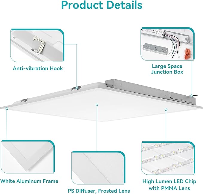 VocgoUU 2x2 LED Flat Panel Light – 24 Pack, 3 Wattage 30W/40W/50W & 4 CCT 3K/4K/5K/6K Selectable, 0-10V Dimmable, 5500LM, Drop Ceiling Troffer, ETL Listed, 100-277V Commercial Light