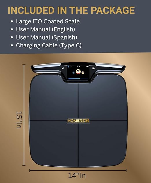 Homerz Body Fat Scale – Smart Scale with BMI, Body Fat, Muscle Mass, Full Body Composition Scale with Body Fat Analysis, Body Scan Scale with Handle, Body Scanner, Biometric Analyzer