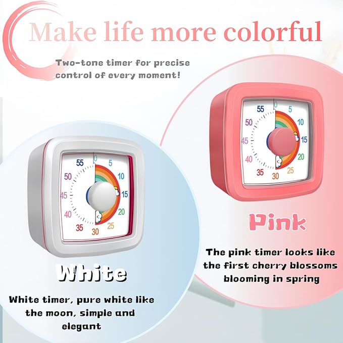Visual Timer for Kids Adults, 60-Minute Countdown Timer for Classroom, Kitchen,Office, Pomodoro Timer Time Management Tools for Toddler ADHD(Pink)