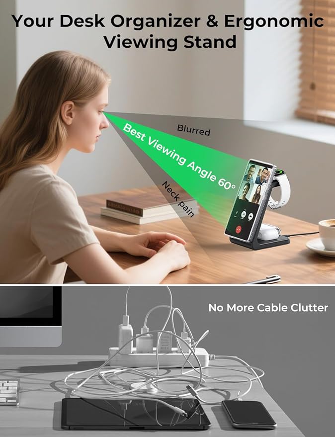 Magnetic Wireless Charger for Samsung, 3 in 1 Mag-Safe Charging Station for Galaxy Watch Ultra/8/7/6, Galaxy Watch Charger, Mag-Safe Charger for S25 Ultra S24 S23 S22/ Z Fold7/ Flip7, Galaxy Buds