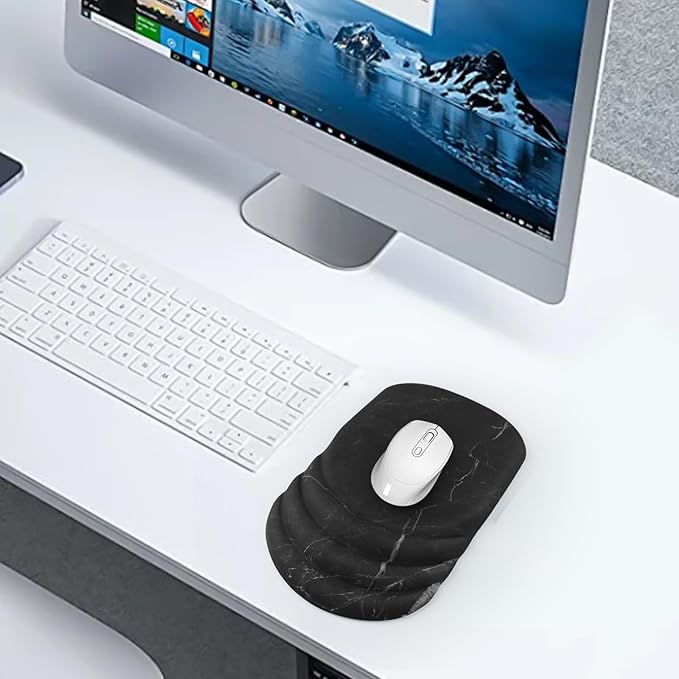 Mouse Pad Wrist Wrist Rest, Comfortable Memory Foam Wrist Rest, Non-Slip PU Base, Ergonomic Wrist Support and Arm Rests for Gaming, Office, Computer Use, Relieve Typing Pain （Black Marble）