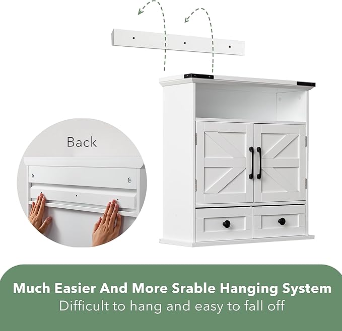 Bathroom Wall Cabinet, 23x25 Inch Farmhouse Medicine Cabinet Over Toilet with Drawer 2 Doors, Motion Lighting & Adjustable Shelves, White Above Toilet Storage for Laundry, Kitchen