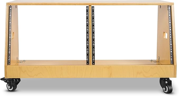 Sound Town DIY 2 x 8U Slanted Studio Rack with Solid Baltic Birch Plywood, Casters, Golden Oak for Recording Room, Home Studio (SDRK-D8T)