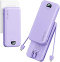 Ultra-Portable-Charger-Power-Bank with Built in Cables&AC Wall Plug,12000mAh PD20W USB-C Fast Charging Cell Phone Charger Battery Pack,LED Display Travel Battery Bank for All iPhone,Samsung,Android