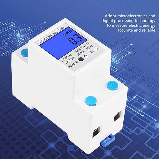 Electric Power Meter, Kilowatt Meter, Digital Energy Meter, Voltage Testers 5-32A 110-130V 60Hz LCD Backlight Single Phase Energy KWh Meter DIN Rail Mounting