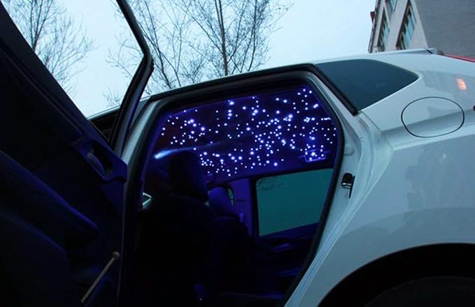AZIMOM 6W Bluetooth/APP Control RGBW Fiber Optic Lights Star Ceiling Kit Sensor Music Mode Sensor Light Source with Remote 200pcs 0.03in 6.5ft Fiber Strands for Car & Home interior Decoration