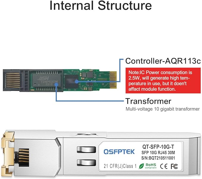 10G SFP to RJ45, 10GBASE-T Transceiver, 10Gbe T, 10G Copper SFP+ RJ-45 - Image 4