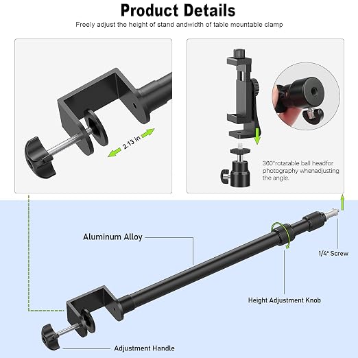 2 Pack Desk Mount with 1/4" & 3/8" Screws, Ball Head, 17-41" Adjustable - Image 4