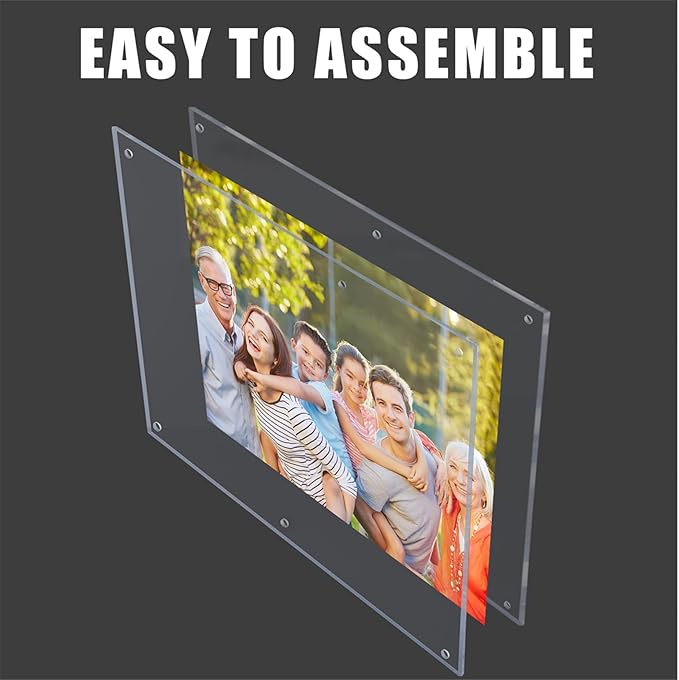 Kalami 16x20 Clear Acrylic Wall Mount Picture Frame Self Adhesive, No Drill Holes Floating Frameless Large Photo Frame for Paintings Portrait Landscape Poster or Other Artworks