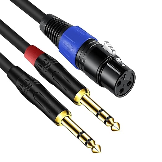 Jozzai 6.35mm Dual TRS to XLR Female Cable for Microphone, Mixer, Amplifier, 3.3 FT, Dual1/4 TRS Male to XLR Audio Cable, Y Splitter Patch Cord, 3-PinXLR to Dual 1/4 Converter Adapter Cable