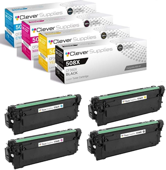 CS Replacement Toner Cartridge Compatible with HP 508A CF360X Black CF361A Cyan CF363A Magenta CF362A Yellow 508X Color Enterprise M533X M552DN M553DN M553N M577C M577F M577Z 4 Color Set