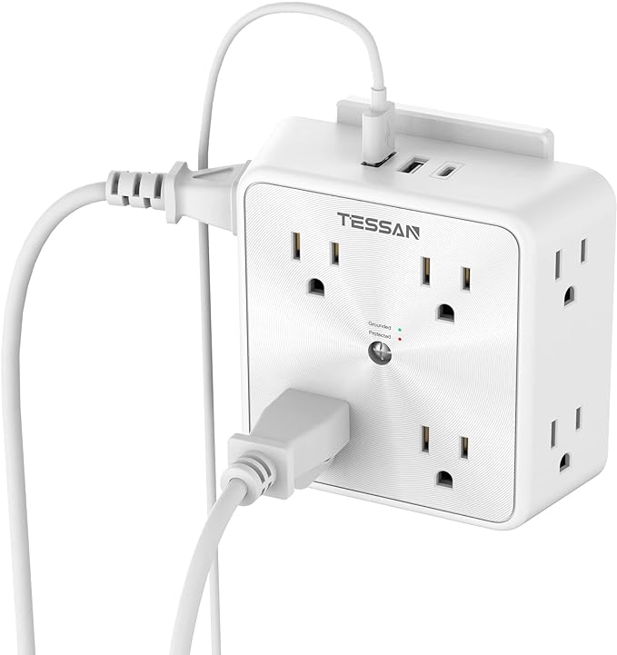 Surge Protector 8 Outlet Extender, TESSAN Multi Outlet Splitter with 3 USB Wall Charger (1 USB C), 3-Sided Multiple Plug Power Strip 1700J, Charging Station for Home Office Dorm Room Essentials