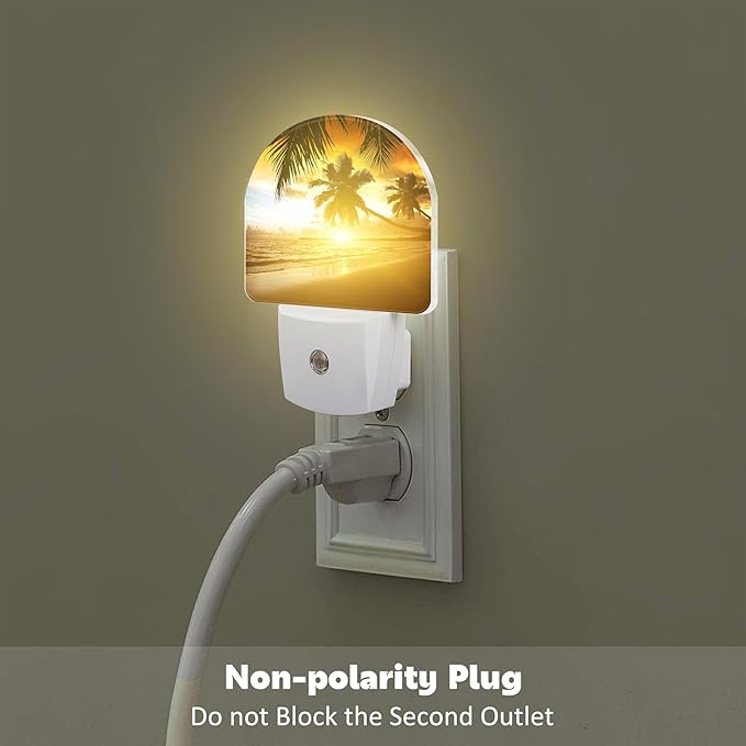 sndheke Tropical Ocean Beach Night Light, Palm Trees at Sunset Dusk to Dawn Night Light Plug in,0.5w Energy Saving Sleep Friendly NightLight for Kids Boys Girls Home Decor