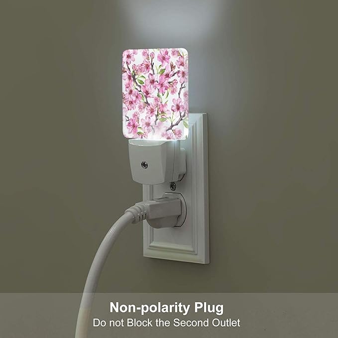 FSHVQKD Spring Flowers Blossom Night Light,Plug Into Wall for Boys Girls Bedroom Decorative Square Night Light Lamp 0.5w Sleep Friendly