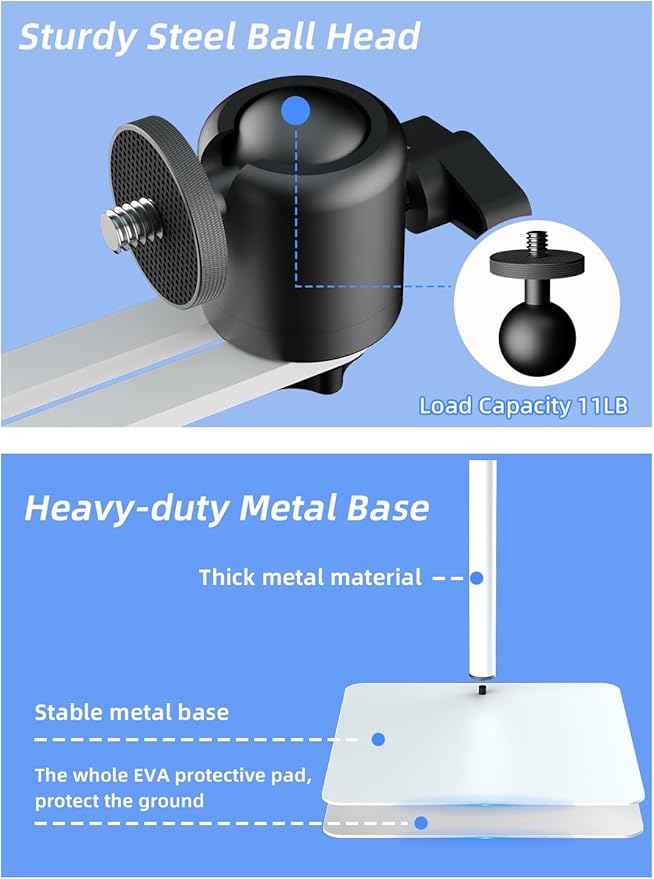 suptek Height Adjustable Projector Stand Against Wall Hidden Stand, 360°Swivel, Universal Projector Mount Bracket, Compatible with Home Office Video Vlog DVR Camera, Upgraded Large Ball Head, PR007FPW