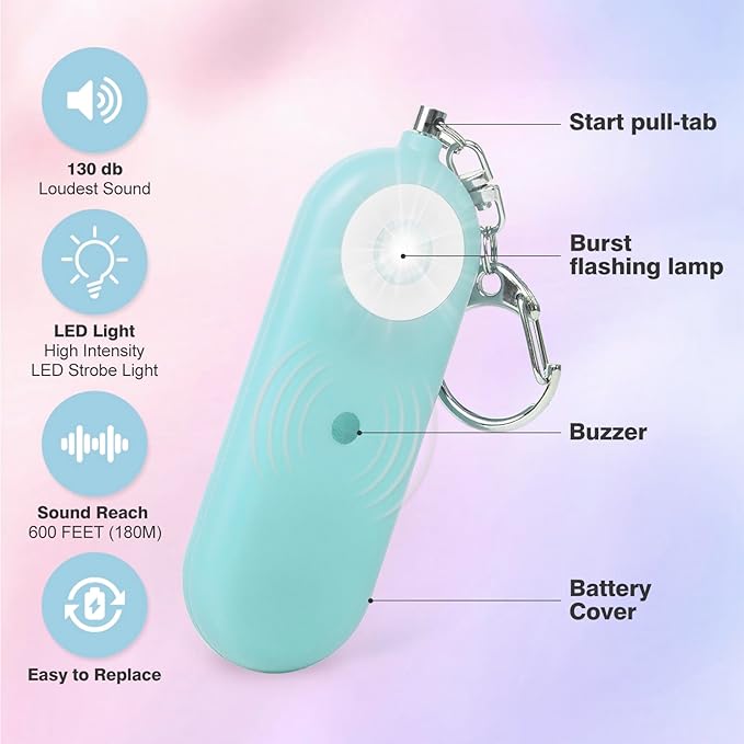 MtMinn Personal Safety Alarm for Women - 2 Pack 130dB Self Defense Keychains Siren Whistle & LED Strobe Light - Emergency Security Safe Protection Devices for Kids Elderly