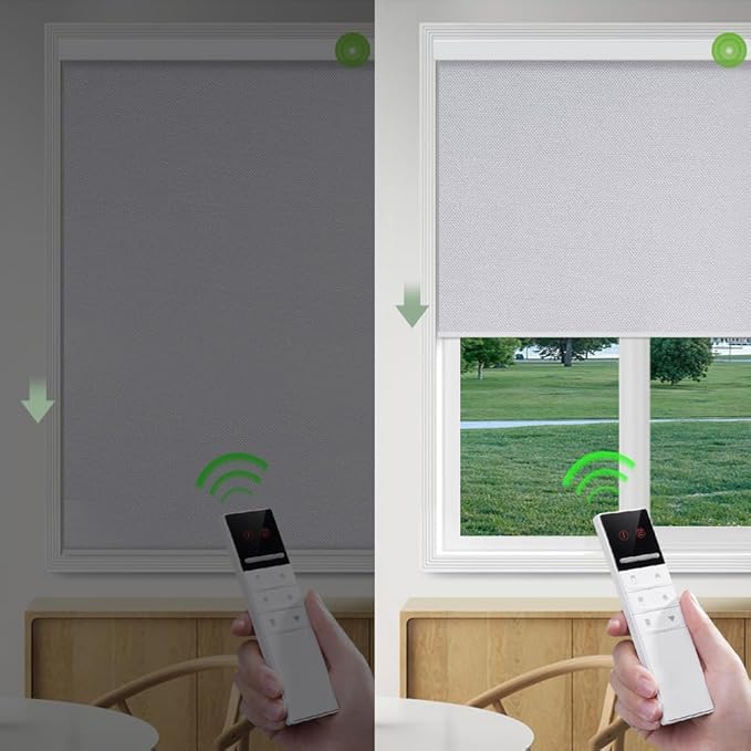 ZSHINE Motorized Blackout Window Blinds Customize Width Remote Control Rechargeable Motor Roller Shades for Windows, Home, Office, Hotel, Club, Restaurant(82026E)