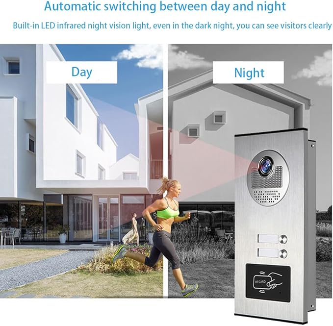 ANJIELO SMART Wired Video Multifamily Apartment Intercom System,2/3/4/6/8/10/12 Units 7 inch Monitor Video Door Phone Kit,Video Doorbell, ID Card Unlock, 2 Way Audio for Home (1 doorbell + 2 Monitor)