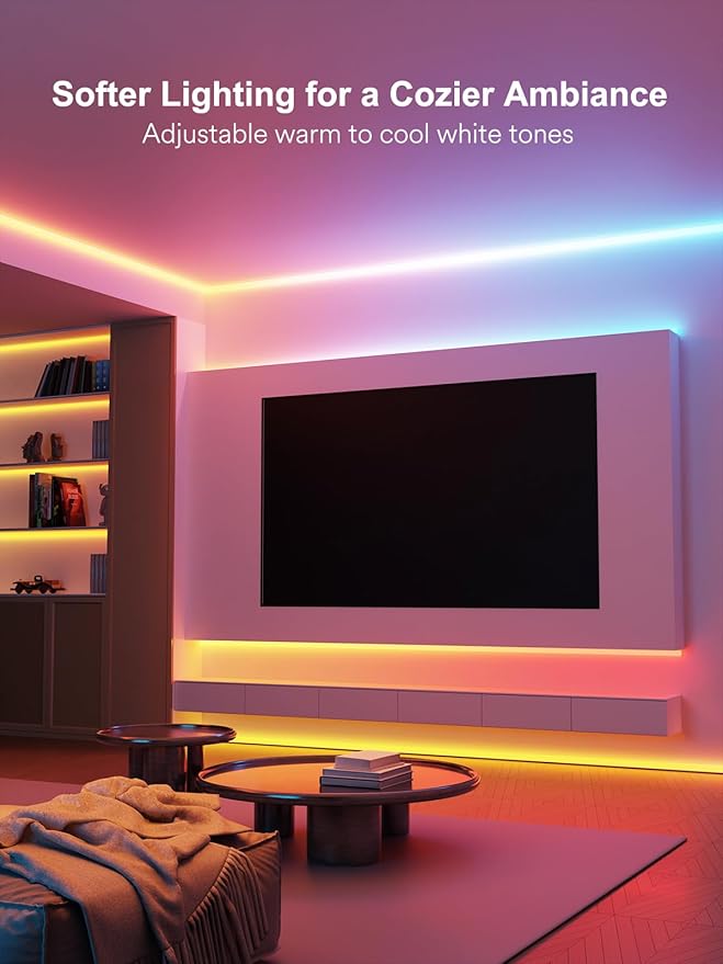 Smart LED Strip Lights with Covers 16.4ft, ‎RGB+WW+CW Strip Light Compatible with Alexa, Cove Lighting with Diffuser Channel, Decor for Under Cabinet, Skirting Lines, Bedroom, Studio