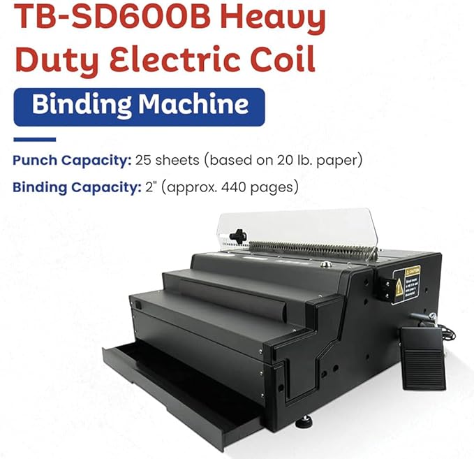 TruBind Heavy Duty Coil Binding Machine with Electric Punch & Coil Inserter and Foot Pedal | 25 Sheet Punch Capacity | Bind up to 500 Sheets | 46 Fully Disengageable Dies | 4:1 Pitch | 1-Year Warranty