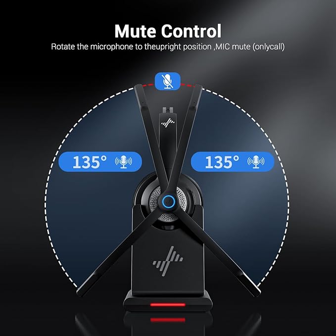JIAMQISHI Bluetooth Headset - Wireless Headset with Noise Cancelling Microphone, V5.2 Computer Headphones with USB Dongle, Charging Base & Mic Mute for Work/Call Center/PC/Laptop/Online Class/Zoom