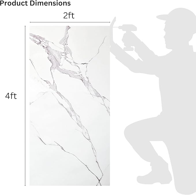 Dundee Deco Faux Marble Wall Panels - 2 ft X 4 ft - Glossy, Waterproof Indoor Wall Cladding - White, Grey Veins - Set of 4 - Covers 31 sq ft