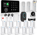 Home Alarm System with Camera, 23 Pieces Wireless WiFi/GSM SMS Home Security System with Motion Detector, 120dB Alarm Siren, Remote Control, Doorbell Button and SOS Button for Villa,Warehouse