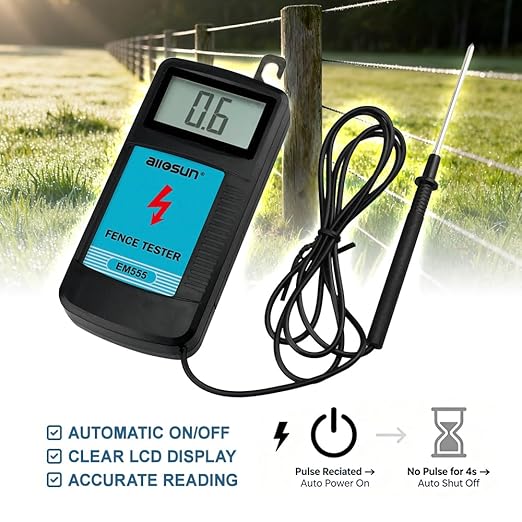 allsun Digital Electric Fence Voltage Tester and Fault Farm Finder, Fence Voltmeter/Grounding Tester LCD Display for 300V to 9.9kV Pulse, Fence Voltage Indicator Checker Farm Gardening Tool
